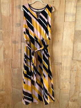 Lane Bryant Women’s Plus Size 24 Long Sheath Dress Stripes Black Yellow Pink